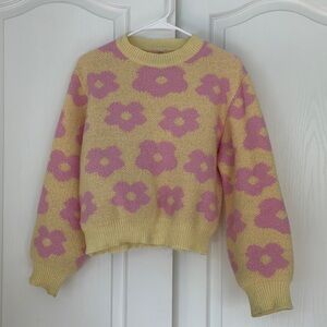 Pink yellow floral sweater